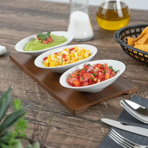 Miniatura 8 de Restaurantware -Juego de cuencos de 9 onzas con bandeja - 1 juego de servir lavable en platos, incluye 3 cuencos de porcelana y 1 bandeja de bambú