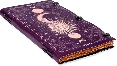 Miniatura 3 de Diario Impreso Sun & Moon, Diario Rayado Antiguo Hecho a Mano con Borde Barbado, Cuaderno de Cuero, Cuaderno de Bocetos de Cuero, Diario
