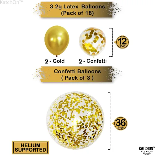 Miniatura 2 de Katchon, Globos metálicos de confeti dorado – enormes 36 pulgadas, paquete de 21 Globos dorados de látex, decoraciones de Año Nuevo 2026 Globos