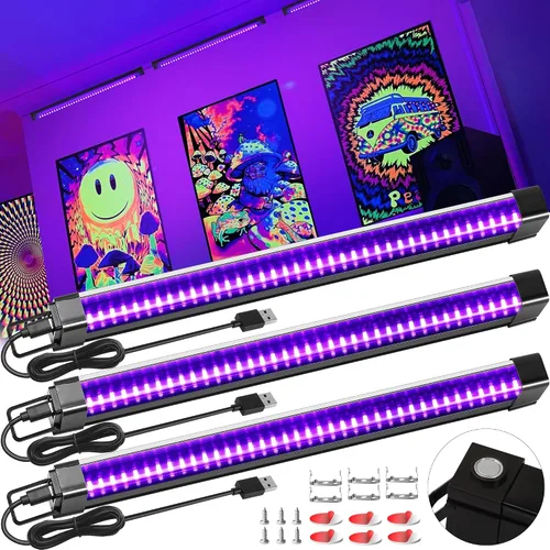 Miniatura 3 de Tiras de luz negra de 50 pies y control remoto + 3 barras de luz negra, tira de luz negra USB de 12 W y 1 pie para fiesta brillante