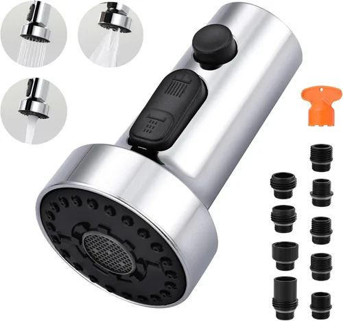 Miniatura 10 de Reemplazo de Cabezal de Grifo Extraíble: Reemplazo de Cabezal de Rociador de Grifo de Cocina de 3 Funciones con 9 Adaptadores - Cabezal de Grifo