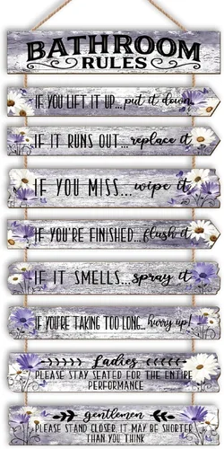 Miniatura 21 de Decoración de pared de baño, letreros divertidos para baño, reglas de baño, imágenes, decoración de pared rústica, decoración de inodoro, letrero