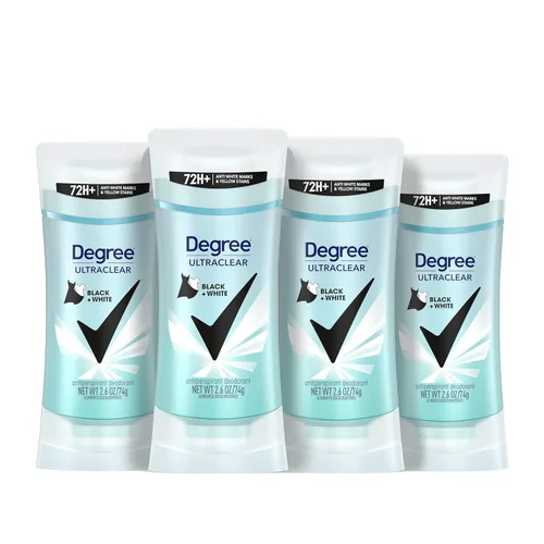 Degree Bálsamo Antitranspirante para Mujeres Black+White 4 Unidades 2.6 oz - Protege de las Manchas de Desodorante, Aroma Fresco, Protección Sin