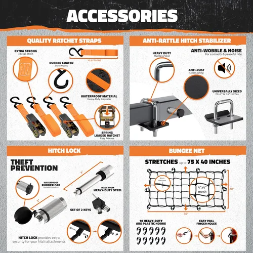 Miniatura 7 de Mockins Portaequipajes de enganche de remolque resistente de 60"x20"x6" con soporte para placa de matrícula y bolsa de carga impermeable de 16 pies