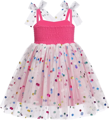Miniatura 162 de IMEKIS Vestido de princesa de cumpleaños para niña pequeña, confeti brillante, bohemio, arco iris, pastel, sesión de fotos, traje para 1-6T