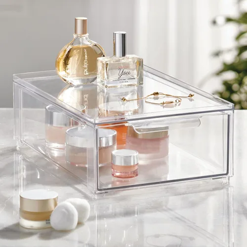 Miniatura 2 de mDesign - Contenedores organizadores de almacenamiento apilables de plástico para baño con cajón frontal extraíble para encimera de baño, tocador