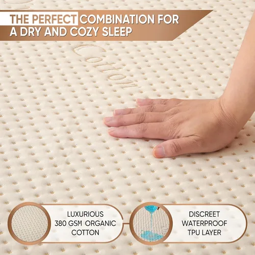 Miniatura 4 de Protector de Colchón Orgánico Impermeable de Lujo Queen - Funda de Almohadilla de Colchón Transpirable de Algodón Orgánico - Comodidad Premium