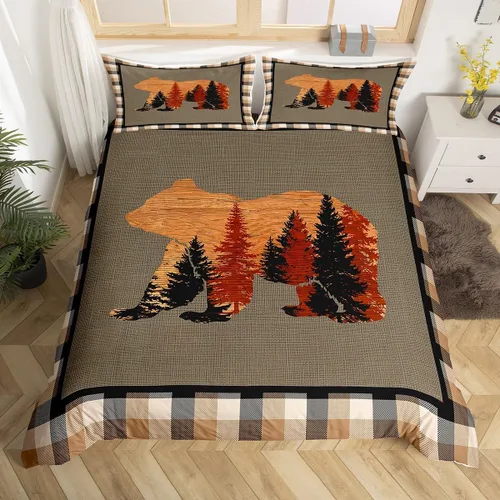 Miniatura 38 de Juego de funda de edredón de oso para niños, juego de ropa de cama de animales salvajes para niños, naturaleza, vida silvestre, oso, pájaro, juego
