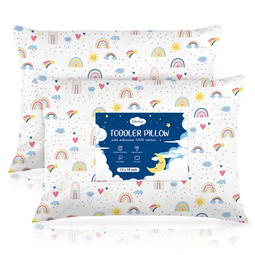 Miniatura 13 de Babebay Paquete de 2 almohadas para niños pequeños, almohadas de algodón de 13 x 18 pulgadas para dormir, lavables a máquina con funda de almohada