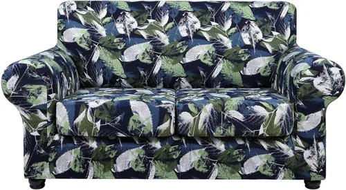 Miniatura 57 de hyha Funda para sofá, diseño floral, elástica, estampada, 4 piezas, fundas para sofá de 3 cojines separados, protector de muebles lavable para Azul
