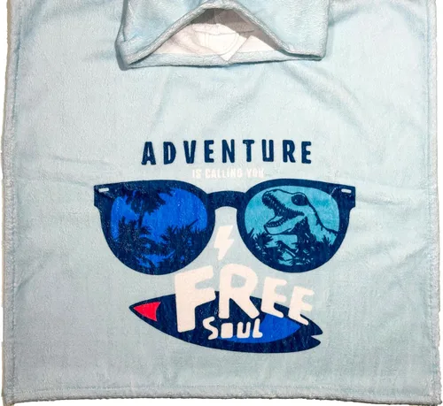 Miniatura 7 de Toalla de poncho de playa con capucha para niños, 100% algodón turco en el interior y microfibra de secado rápido en el exterior - Suave y Dinosaurio