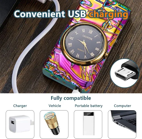 Miniatura 5 de SKRFIRE Encendedor de Arco de Velero - Recargable por USB, Encendedor de Metal Multifuncional con Iluminación LED de Esfera de Reloj Real Brillante