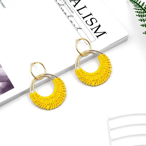 Miniatura 7 de Ronglry Aretes bohemios de ratán de rafia para mujeres y niñas, ligeros, hechos a mano, de mimbre trenzado, grandes, divertidos, modernos, regalos