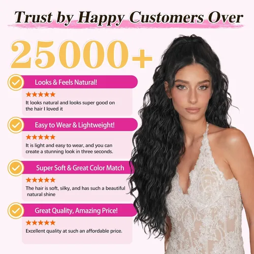Miniatura 6 de ALXNAN Cola de caballo con clip de garra, extensión de cola de caballo negra de 26 pulgadas para mujer, extensiones de cabello sintético sintético