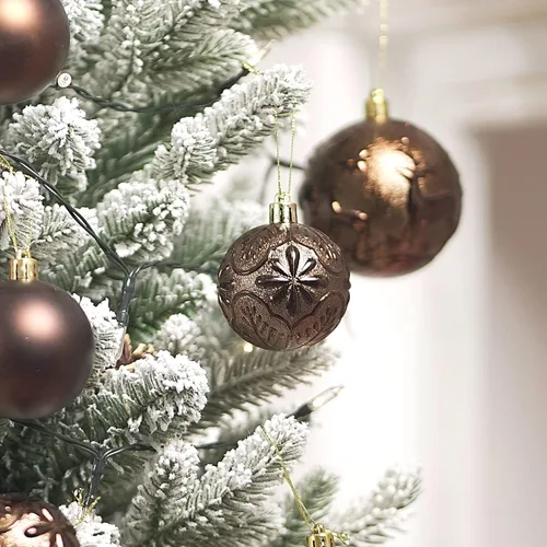 Miniatura 5 de Senjie Adornos de Navidad inastillables marrones, 32 bolas esféricas para árboles de Navidad