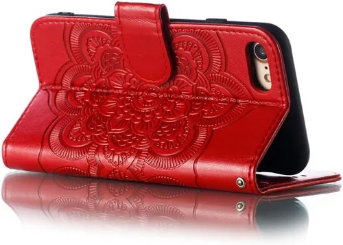 Miniatura 4 de LEECOCO - Funda para iPhone 8, diseño de mandala en relieve de piel sintética de lujo, cartera con tapa para cuaderno, soporte magnético, ranura LD
