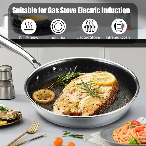 Miniatura 4 de Vivicreate Juego de 20 utensilios de cocina de acero inoxidable de tres capas, ollas y sartenes martilladas con 2 sartenes antiadherentes y 2 ollas