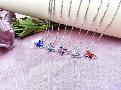 Miniatura 5 de CSIYANJRY99 Collar con colgante de cristal de mariposa, bohemio, tono plateado, cristales, joyas, collares, regalos para mujeres y niñas