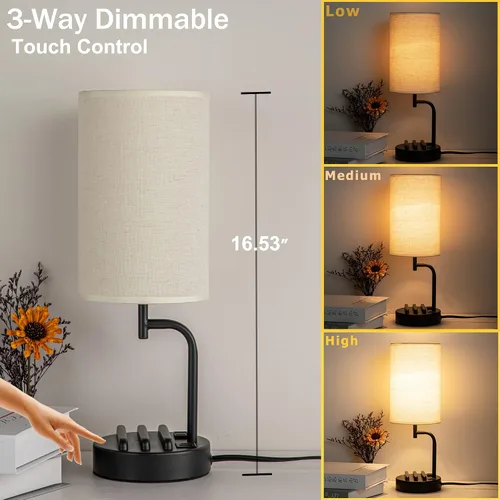 Miniatura 2 de Lámpara de mesa USB con control táctil Dreamholder, lámpara de noche mejorada de 3 vías regulable con puertos de carga USB C & A y tomacorriente AC