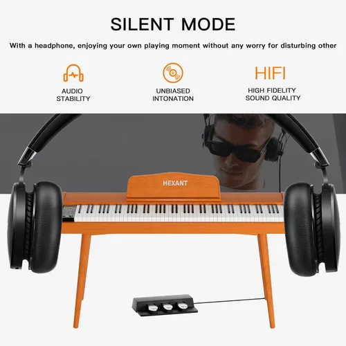 Miniatura 9 de HEXANT - Teclado piano digital con 88 teclas, teclado pesado con martillo de madera, tamaño completo, piano eléctrico con 3 pedales, conexión MIDI