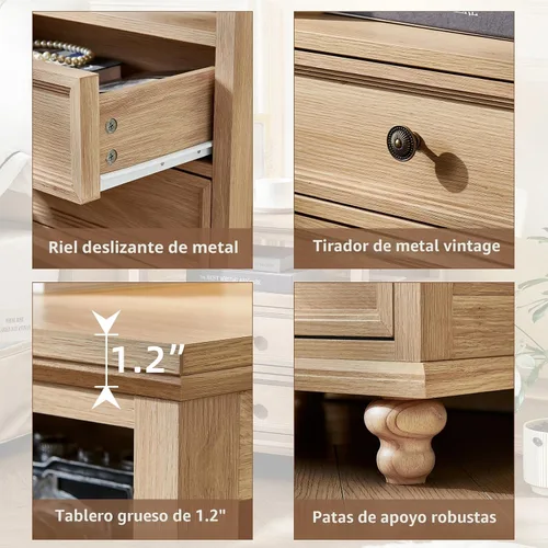 Miniatura 6 de Joaxswe Mesita de noche estilo granja con estación de carga, mesa auxiliar de 61 cm de ancho con 2 cajones, cómoda natural para dormitorio, cómoda