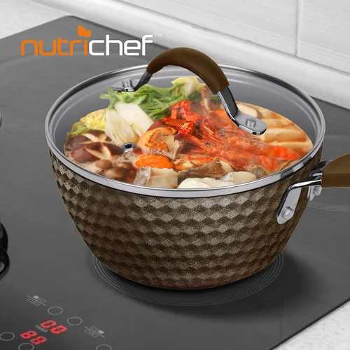 Miniatura 6 de NutriChef Olla de salsa duradera con tapa, antiadherente de alta calificación con tapas de vidrio templado transparente, 1.7 cuartos de galón