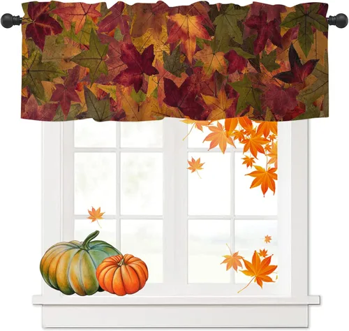 Miniatura 11 de Cenefas de Halloween para ventanas, cortina de calabaza con sombrero de bruja, cortinas cortas con bolsillo para barra, cortinas de cenefa