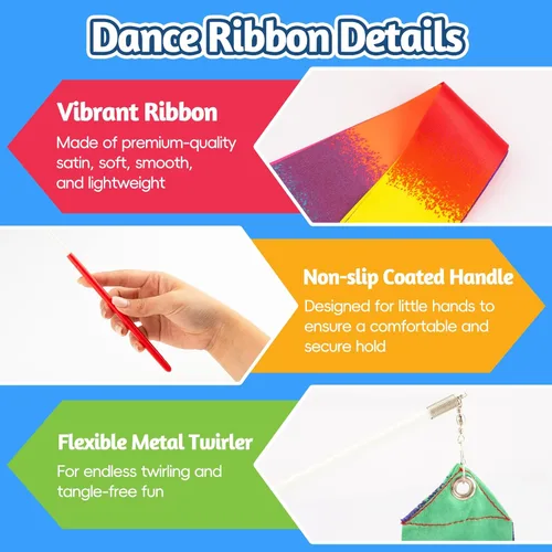 Miniatura 3 de Paquete de 20 varitas de baile de cinta para niños, cinta de baile arcoíris, suministros de decoración de fiesta de princesa, barra de cinta