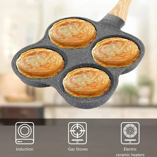 Miniatura 3 de 143 Sartén antiadherente de 4 agujeros para huevos de 4 tazas, revestimiento de huevos, compatible con todas las fuentes de calor, para hamburguesas