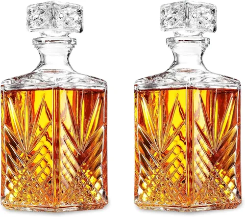 Miniatura 13 de Bormioli Rocco Capitol - Decantador de vidrio, tapón geométrico hermético, decantador de whisky de 23.75 onzas para vino, bourbon, brandy, licor
