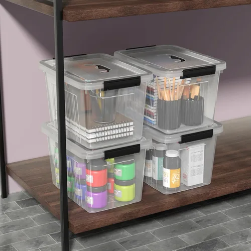 Miniatura 5 de Contenedores de almacenamiento de plástico de 12 cuartos de galón con tapas, caja de almacenamiento de plástico, 6 paquetes