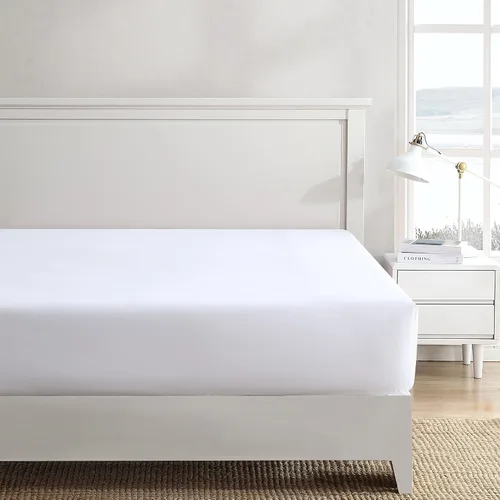 Miniatura 11 de Nautica Sábana bajera ajustable de tamaño individual, ropa de cama de percal de algodón crujiente, sábana ligera y transpirable, bolsillo profundo