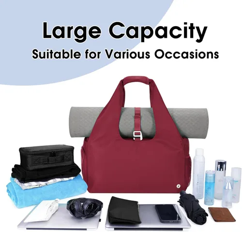Miniatura 5 de Bolsa de gimnasio para mujer con compartimento para zapatos y bolsillo húmedo con soporte ajustable para esterilla de yoga
