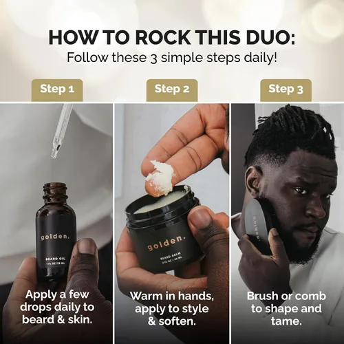 Miniatura 5 de Golden Grooming - Paquete de barba para hombres negros, kit de crecimiento natural con bálsamo de 2 onzas y aceite de 1 onza, acondicionador