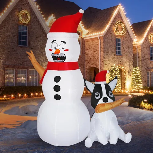 Muñeco de nieve inflable de 6 pies H de Navidad con perro y luces LED incorporadas, decoración inflable de Navidad para interiores y exteriores,