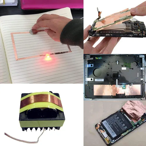 Miniatura 5 de Oubaka Cinta de lámina de cobre de 4 tamaños, cinta de cobre conductora de doble cara con adhesivo para blindaje EMI, circuitos de papel