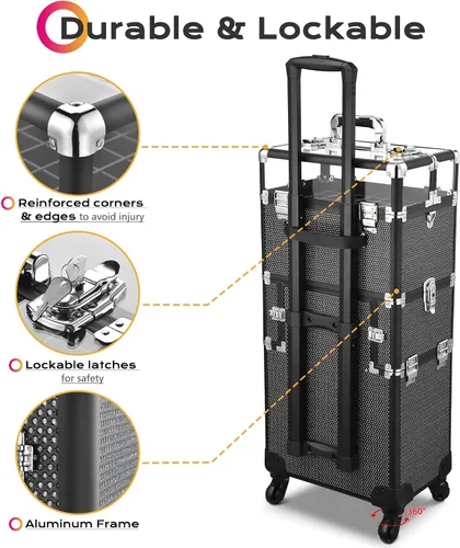 Miniatura 3 de BYOOTIQUE Organizador de esmalte de uñas 2 en 1, estuche de tren de maquillaje rodante, organizador de viaje para manicura, organizador de viaje