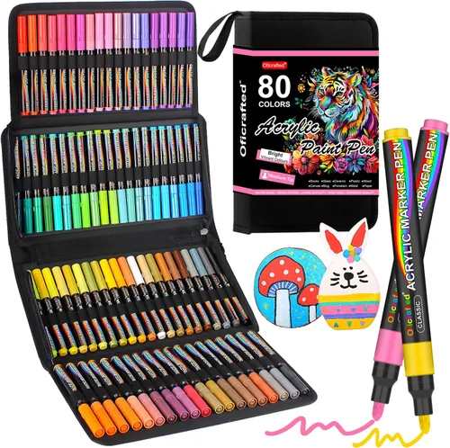 Oficrafted Bolígrafos de pintura acrílica de 80 colores, marcadores de pintura acrílica de alta calidad, bolígrafos de pintura y marcadores de