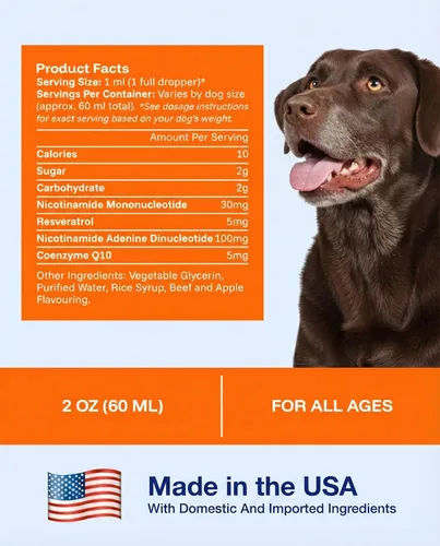 Miniatura 2 de Suplemento de longevidad para perros NAD+ y NMN - Salud de las articulaciones, vitalidad y envejecimiento saludable - Tecnología nanoliposomal