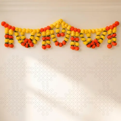 LOVENSIRE - Guirnalda de jazmín artificial de caléndula (5 pies), decoración floral para colgar en festivales indios, Pooja, boda, hogar, decoración