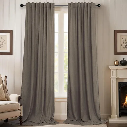 Miniatura 47 de Cortinas de lino azul de 84 pulgadas de largo para sala de estar; juego de 2 paneles con lengüeta trasera; cortinas con dobladillo para barra; Azul