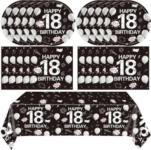Miniatura 13 de Juego de 41 decoraciones para fiesta de cumpleaños número 13, color negro y rojo, incluye platos y servilletas, mantel para niños y niñas, dulce