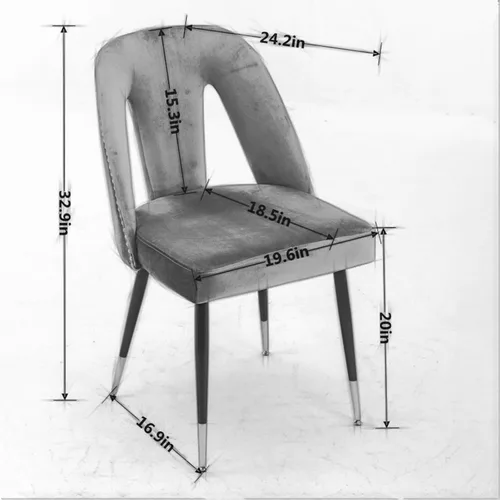 Miniatura 2 de Silla de comedor tapizada de terciopelo con patas de metal y respaldo abierto, decoración de remaches, silla auxiliar contemporánea, para comedor