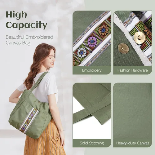 Miniatura 4 de MAZEXY Bolso de mano para mujer, grande, de lona bordada, bolso de mano de gran