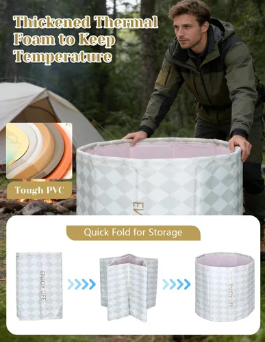 Miniatura 2 de Bañera portátil para adultos, bañera plegable independiente para ducha, bañeras de hielo caliente con espuma térmica gruesa para mantener