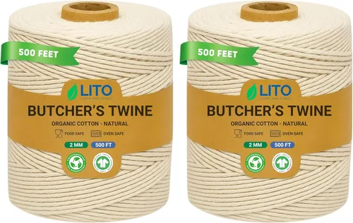 Miniatura 11 de Cordel de carnicero orgánico para cocinar y atar – Cuerda de cocina de algodón natural resistente de 1.2mm de 1000 pies – Cuerda apta