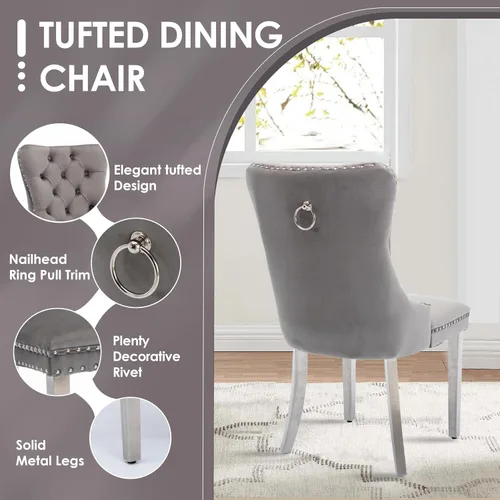 Miniatura 5 de Juego de comedor pequeño redondo de cristal transparente para 4, 39 pulgadas, moderno juego de mesa circular de cocina de mediados de siglo, sillas
