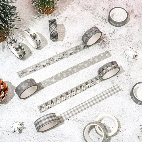Miniatura 5 de Whaline 12 Rollos de Cinta Washi de Navidad Gris Estilo Granja Cinta Washi Surtida Xmas Cinta de Papel Decorativa de Enmascarar para Fiestas