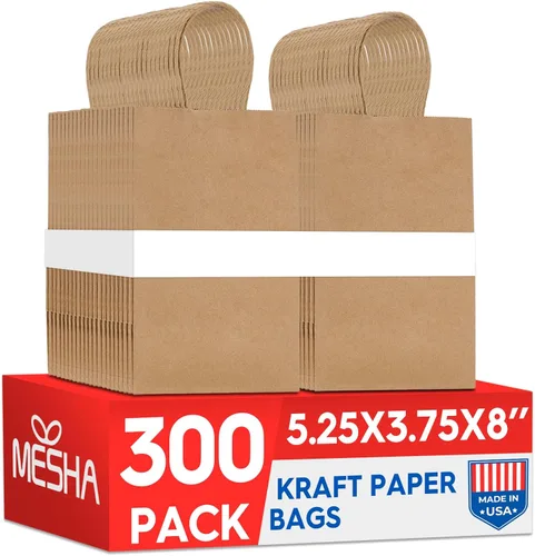 Miniatura 24 de Bolsas de papel blanco MESHA con asas 10x5x13 pulgadas, paquete de 50, grandes bolsas de regalo de papel kraft con asas a granel para pequeñas