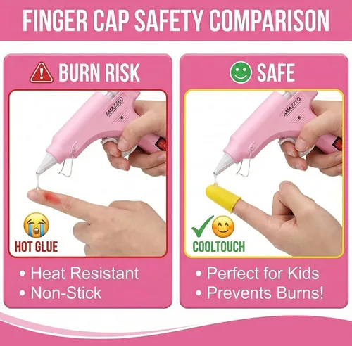 Miniatura 2 de Juego de mini pistola de pegamento caliente y palos de 40 piezas con 5 dedos tapas de seguridad – Pistola de uso doméstico y niños, pistola de Rosa